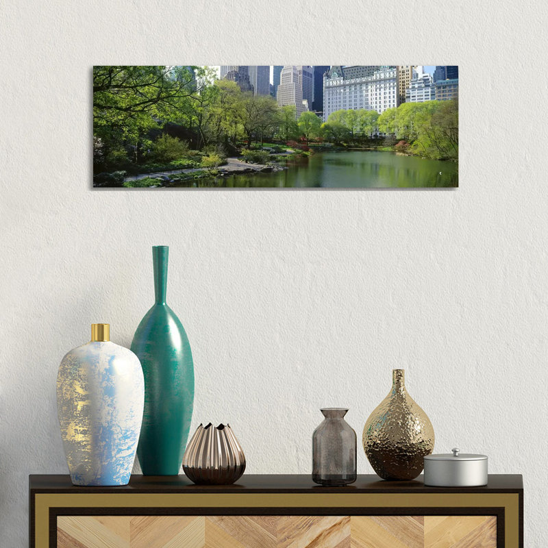 Pond In A PArk, Central PArk South, Central PArk, Manhattan - Wrapped Canvas Panoramic Print