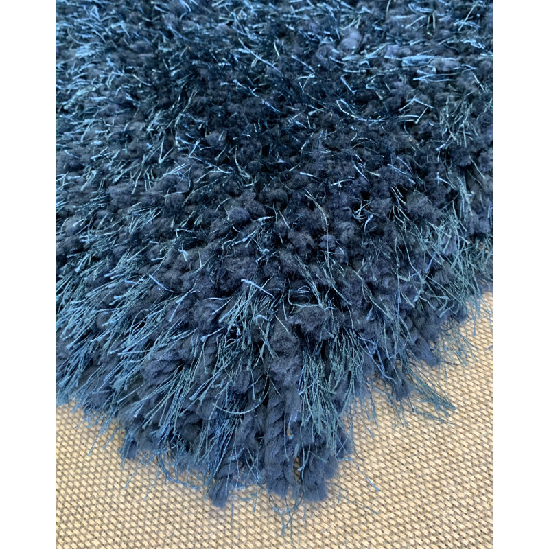 Tapis bleu fait main poils longs Ayalisse, Rectangle 7 pi 9 po x 9 pi 9 po