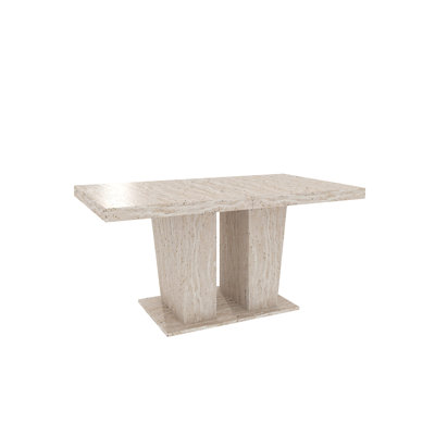Rectangular Extendable Dining Table, Suitable For 6-10 People, With Veined Travertine Pattern, Dimensions 160-200 Cm, Simple And Elegant.