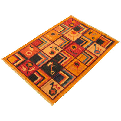 Tapis brun clair / orange en laine fait à la main Adaleia