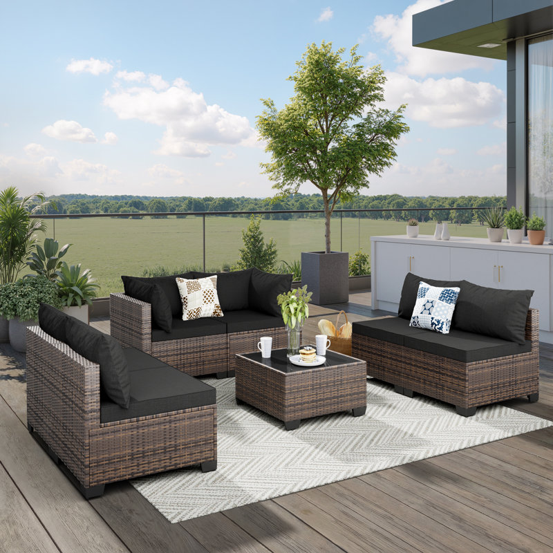 6 - Person Modular Patio Conversation Set with Cushions, Black