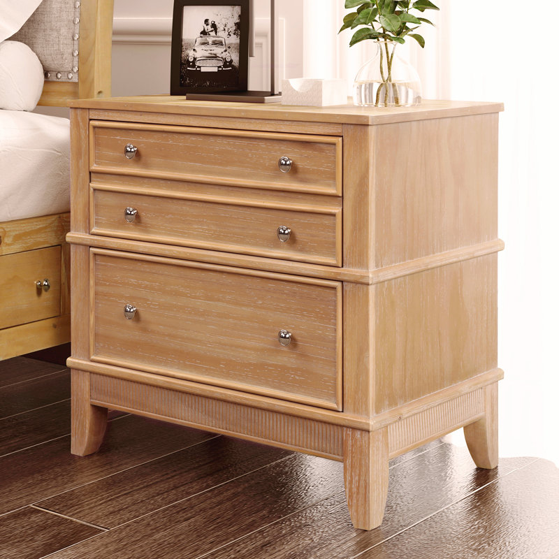 3-Drawer Side Table with Pine Wood and MDF for Living Room, Hallway, Entryway