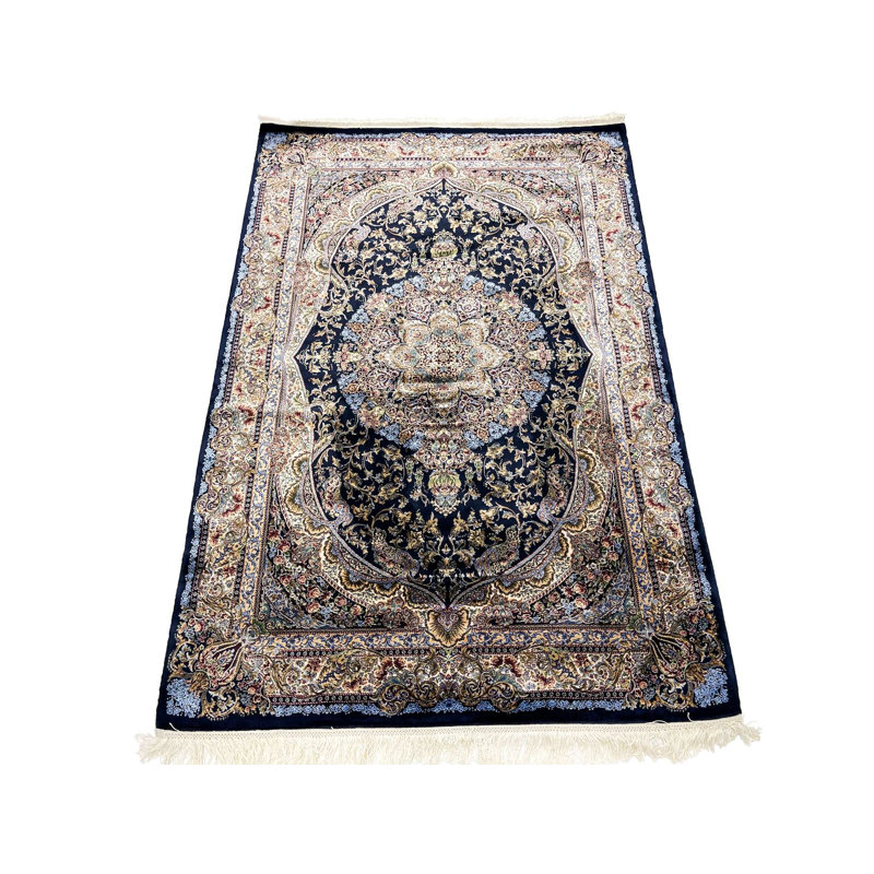 Tapis turc bleu marine et ivoire 3x5
