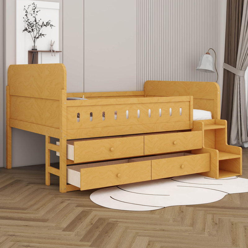 Lit double en bois avec lumières DEL, lit plateforme avec tiroirs de rangement, aucun sommier nécessaire, Bois