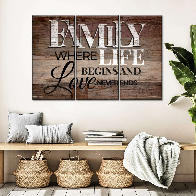 «Family Life Quote Typographie», reproduction sur toile, H 24 po x l 38 po x 1,25 po