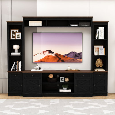Entertainment Center Unit with Adjustable Shelves, Cabinets, Drawers and Charing Station