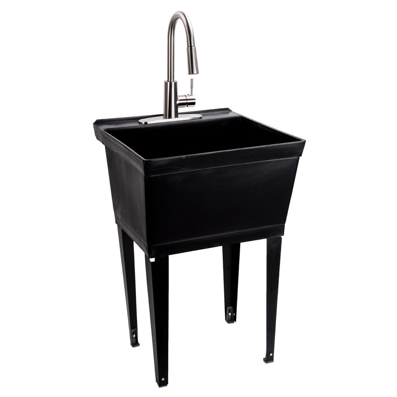 Évier à lessive autoportant avec robinet L 22,875 po x l 23,5 po, Noir, Stainless