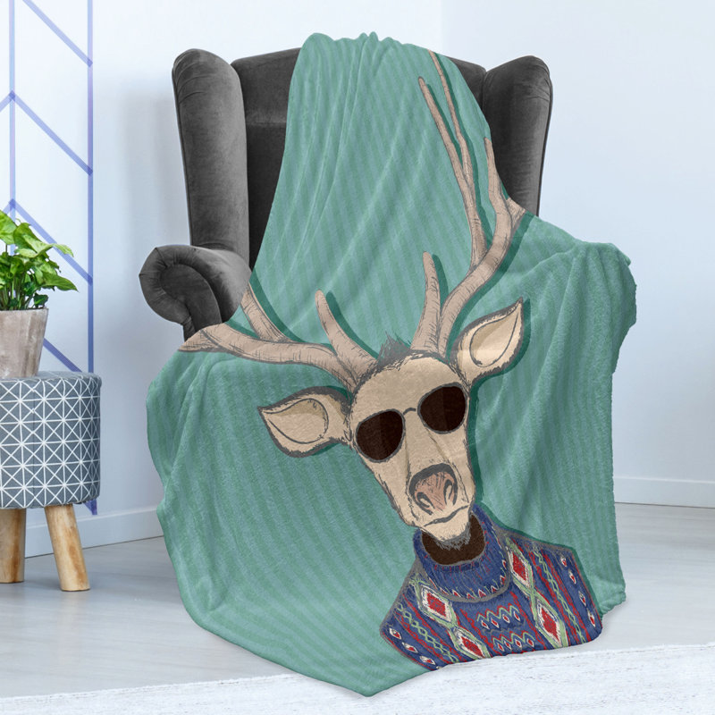 Ambesonne Throw Blanket Deer Multicolor, 70" W 90" L