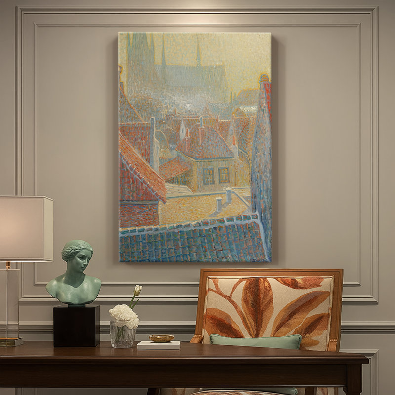 Vue vers l'église de Woerden - Toile tendue avec châssis par Leo Gestel, 18 x 27