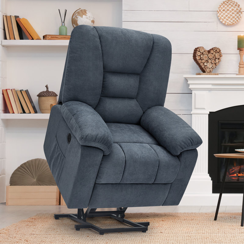 Faux Leather Heated Massage Chair, Blue Microfiber