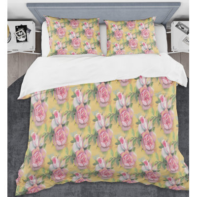 Ensemble de housse de couette de roses de style mid-century à la main aquarelle