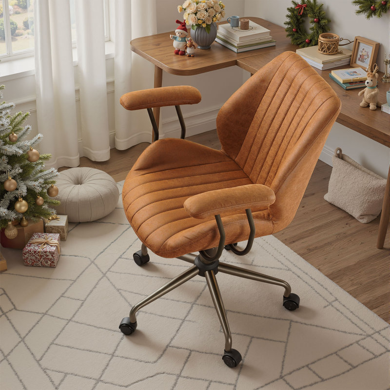 Chaise de travail ergonomique en suède avec accoudoirs rembourrés Viola, Brun