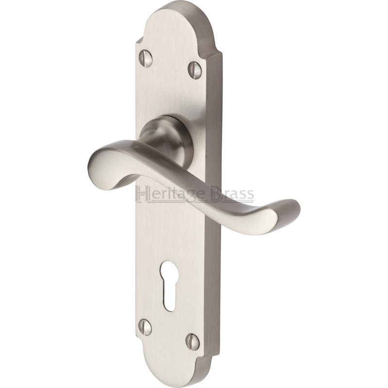 Heritage Brass Heritage Door Handle Lever Lock Savoy Design, Satin Nickel