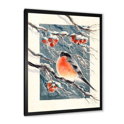 «Christmas Bullfinch Birds», reproduction d'art sur toile encadrée