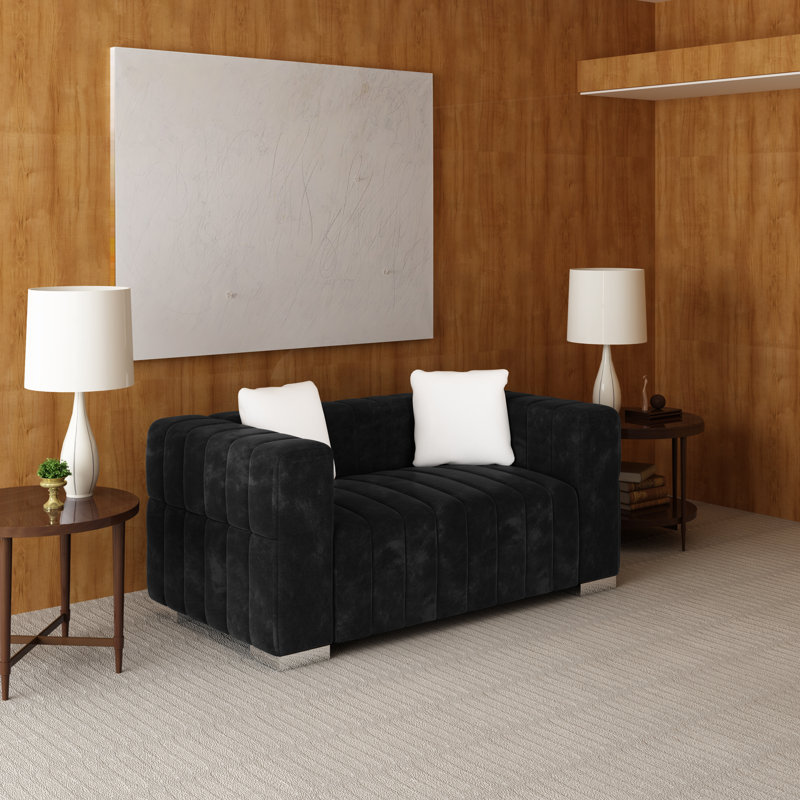 Causeuse en velours Charlesworth, Argent argent, Noir