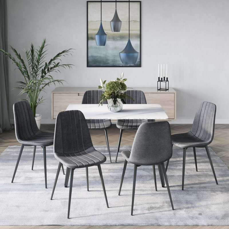 Carlo Anti Stain Velvet Dining Chairs Padded Seat Metal Legs Kitchen Office, Dark Grey, 6