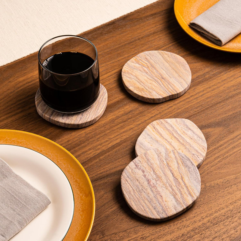 Sous-verres en grès naturel avec support souple, sous-verres ronds rustiques pour table basse