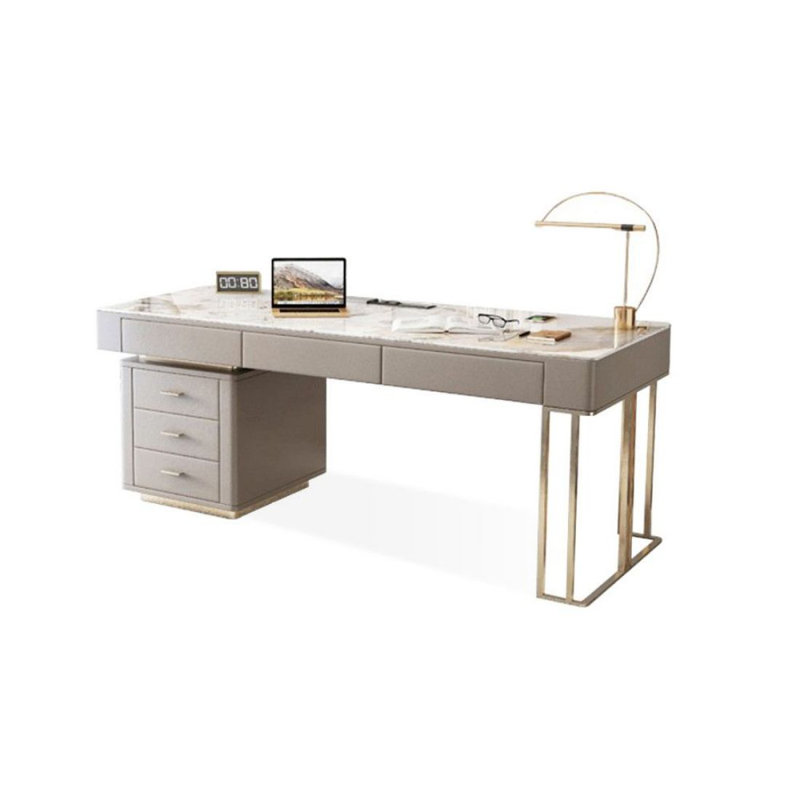 Bureau double caisson en pierre frittée avec tiroirs, Orienté à gauche (vu de face), H 29,53 po x l 78,74 po x P 27,56 po