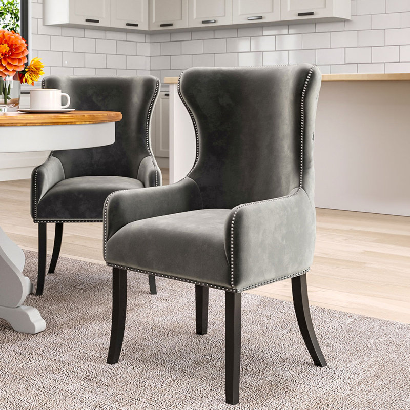 Latty 46cm H Velvet Upholstered Wing Back Side Chair Dining Chair, Coffee, 2