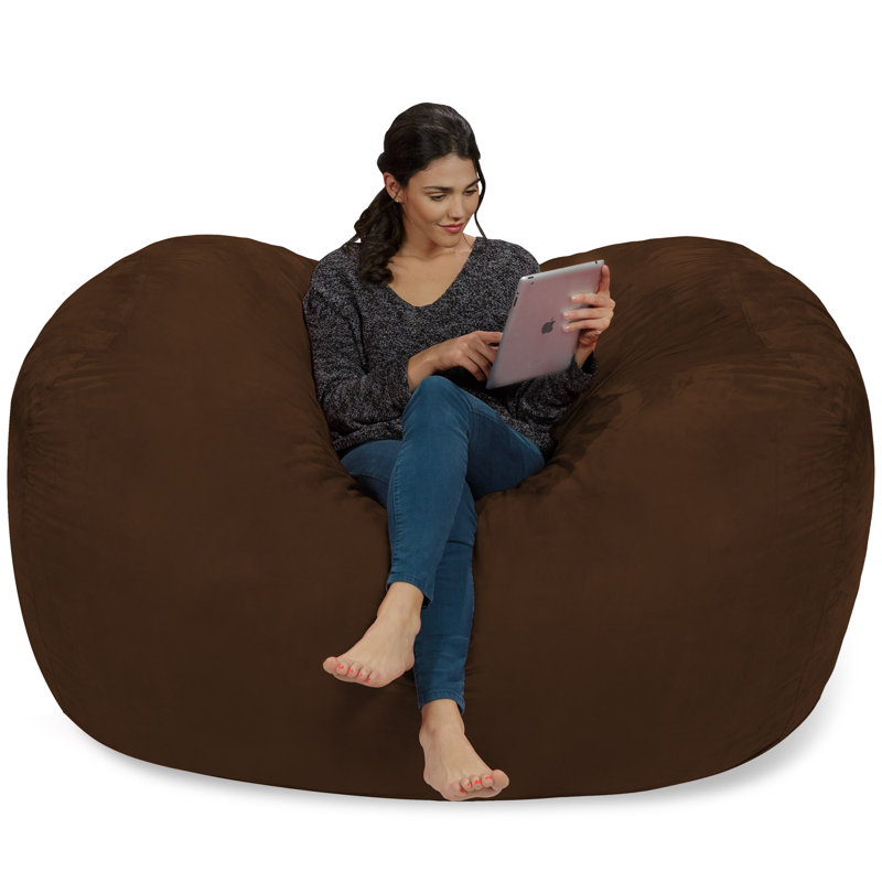 Bean Bag Chair & Lounger, Chocolate Fabric, 34" H x 72" W x 48" D