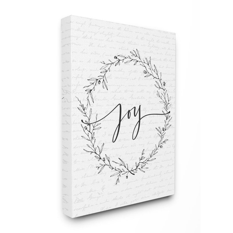Joy Leaves Wreath - reproduction d'art textuel, Toile tendue, H 48 po x l 36 po