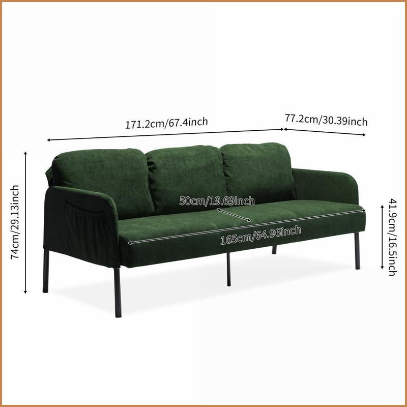 Canapé moderne en polyester vert 3 places - Petit canapé confortable pour le salon, la chambre à coucher, un appartement | Vert | Tissu | Polyester