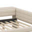 Lit plateforme pleine grandeur recouvert de tissu avec tablettes intégrées, poste de travail, station de charge et lit gigogne-211734278