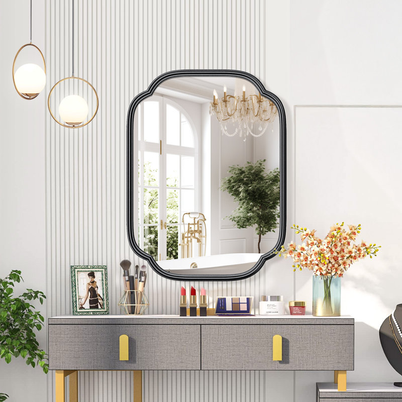 Miroir de salle de bain mural en verre trempé à haute résistance Marleth, 24 po x 18 po , Noir