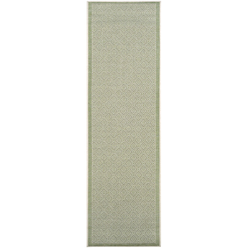 Tapis intérieur / extérieur vert géométrique Vacaville, Tapis de couloir 2 pi 3 po x 7 pi 10 po