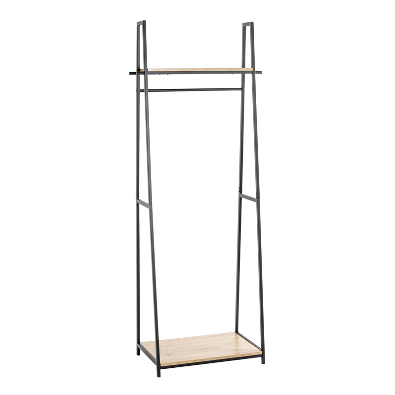 Betty Steel Freestanding Valet Stand with Storage, Light Oak/Black