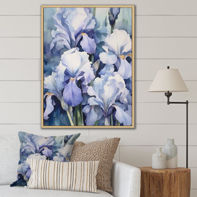 Pétales d'iris blancs et mauves sur toile