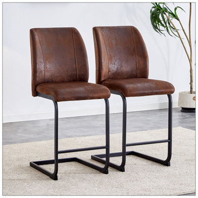 A Set Of Two Brown Chairs, Including Suede Cushions And Black Metal Legs. Small Size, Suitable For Select Groups, Suitable For Dining Room, Kitchen, Terrace And Guest Office Chairs (Set Of 2)