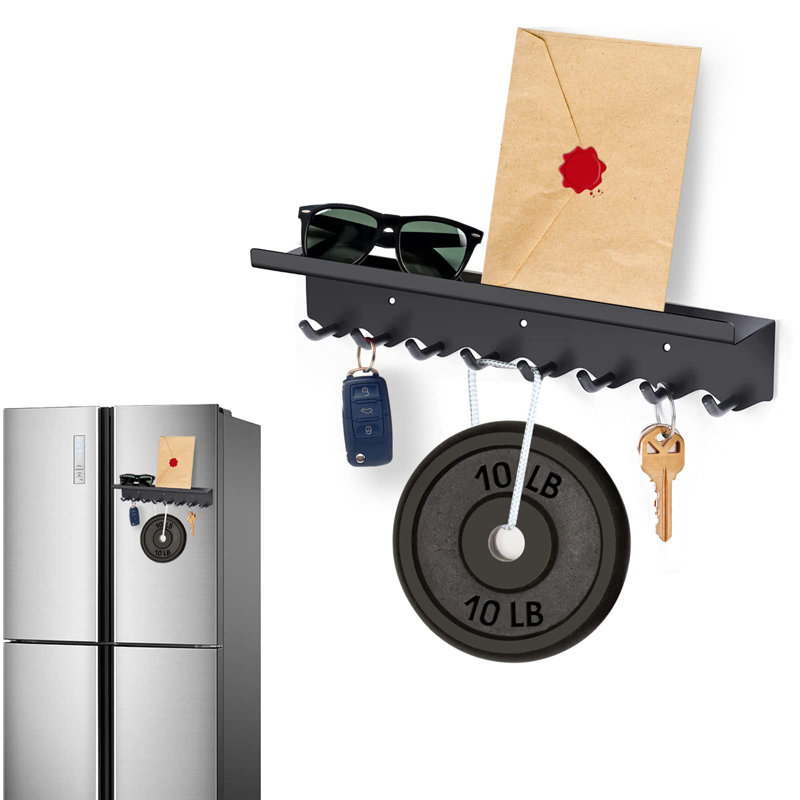 Keychain Wall Mount, Magnetic Key Hook And Mail Organizing Tray, Black