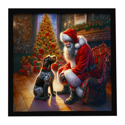 German Wirehaired Pointer and Santa Claus Framed Metal Print
