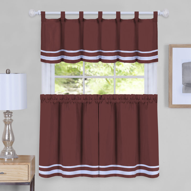 Pangkal Pinang Striped Tailored Kitchen Curtain, 58" W x 24" L, Burgundy
