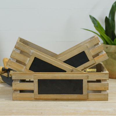 Fleetwood Wood 15.75 in. Brown Crates with Chalkboard Set of 3