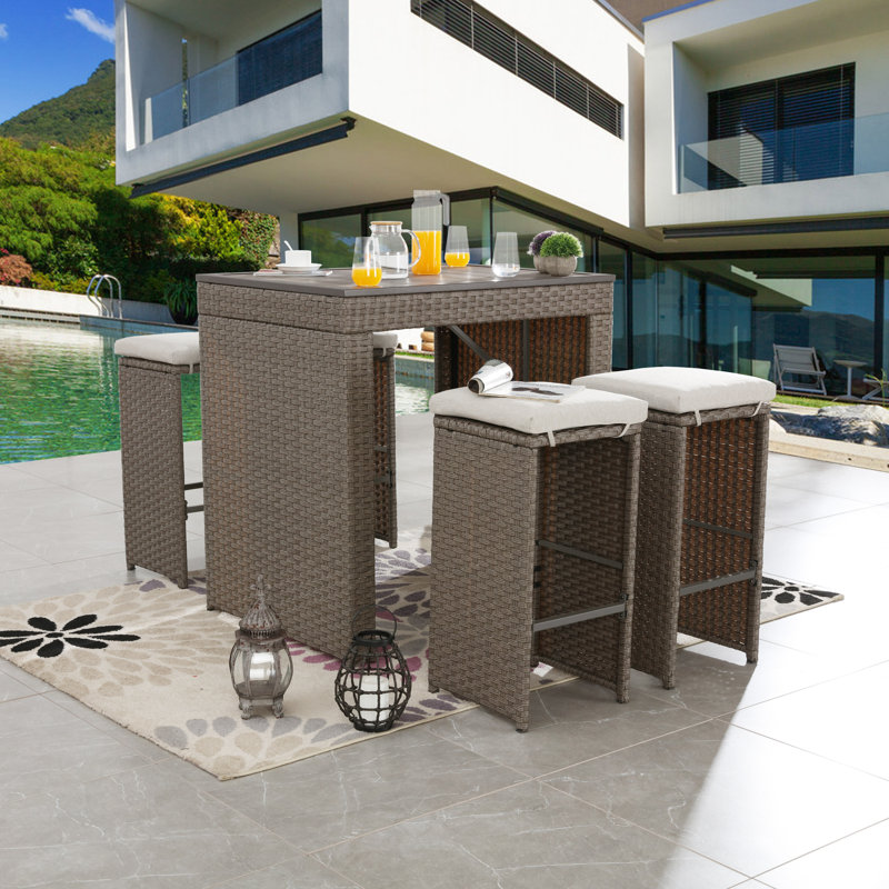 Abaigeal 5-Piece Metal and Wicker Bar Set