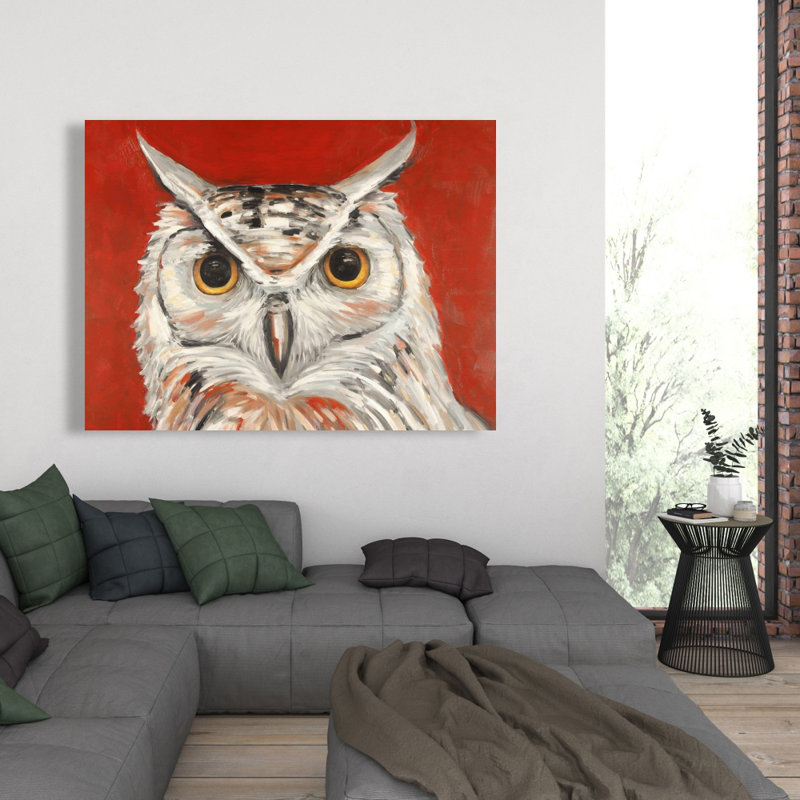Hibou d'aigle coloré - toile de faune grise, H 48 po x l 36 po