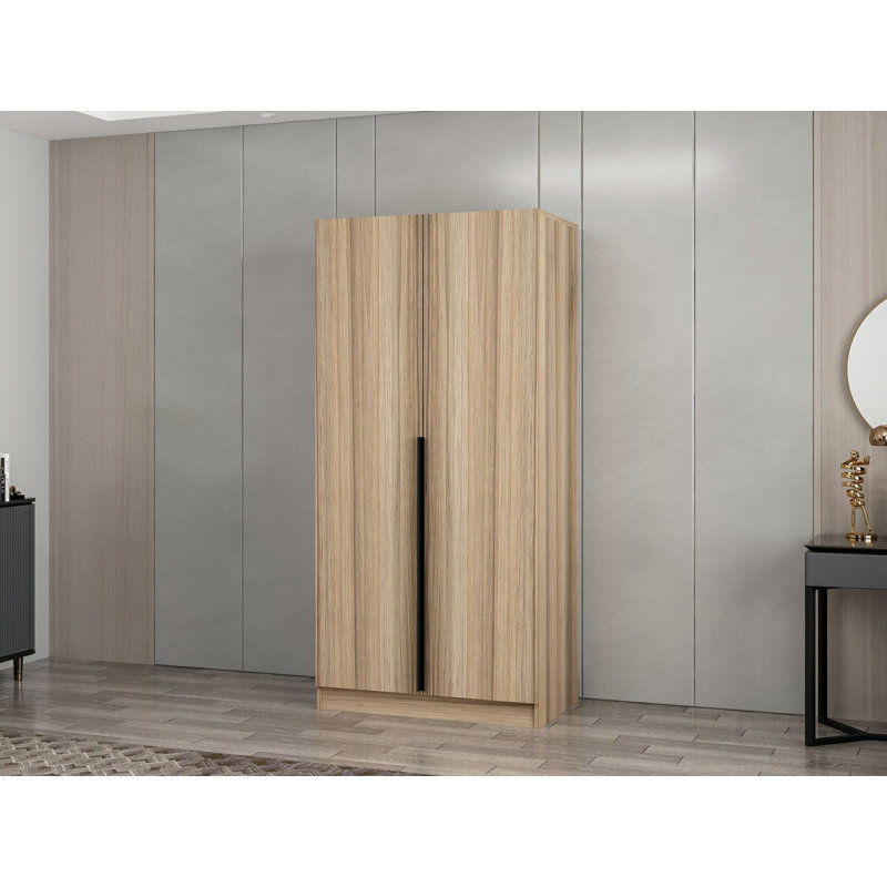 Armoire moderne scandinave, couleur chêne, 35,4 x 82,7 x 20,5 pouces | 100% panneau de particules enduit de mélamine, épaisseur: 0,7 pouce | Solution de rangement élégante pour la chambre à coucher et l'espace de vie, design durable et élégant