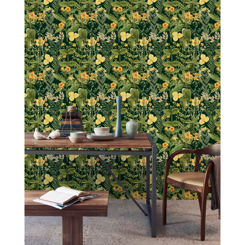 Florilegium Floral Wallpaper Roll, Green/Yellow