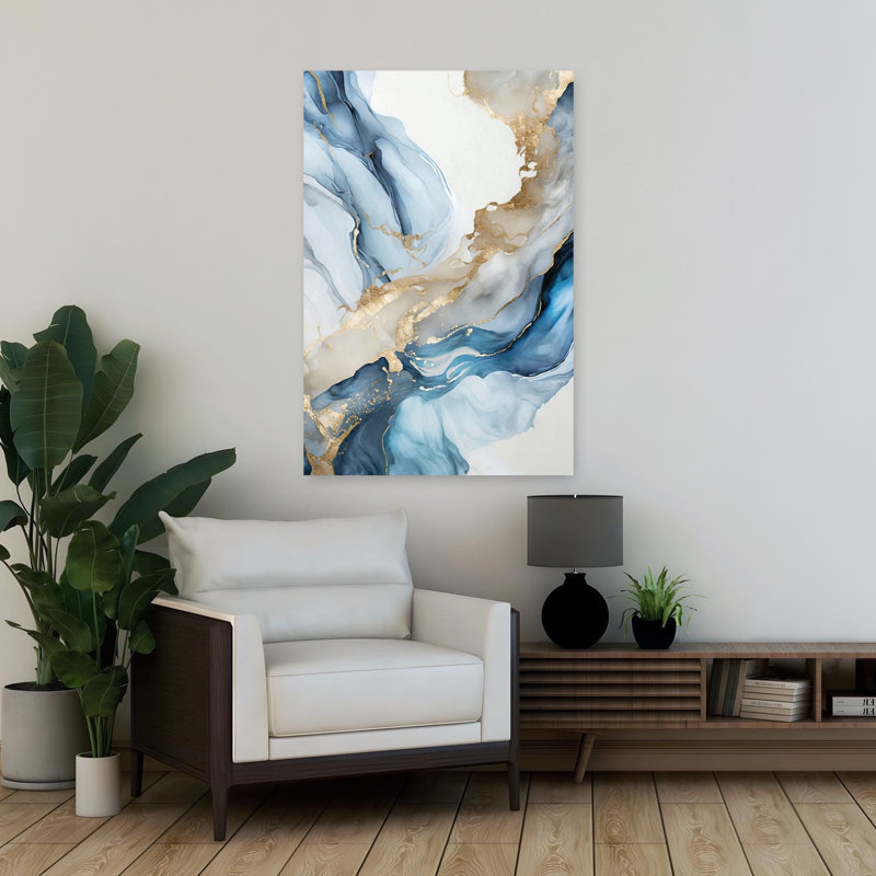 «Blue Art Marble II», art contemporain abstrait, H 36 po x l 24 po