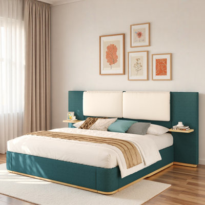 Upholstered Platform Bed With Shelves