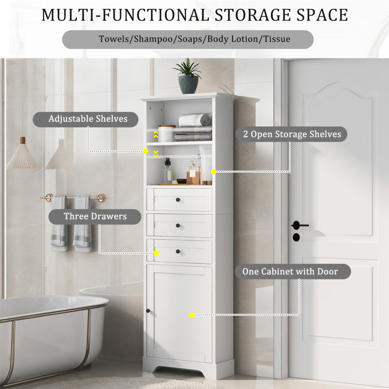Versatile Tall Storage Cabinet With Multiple Compartments For Various Spaces, White