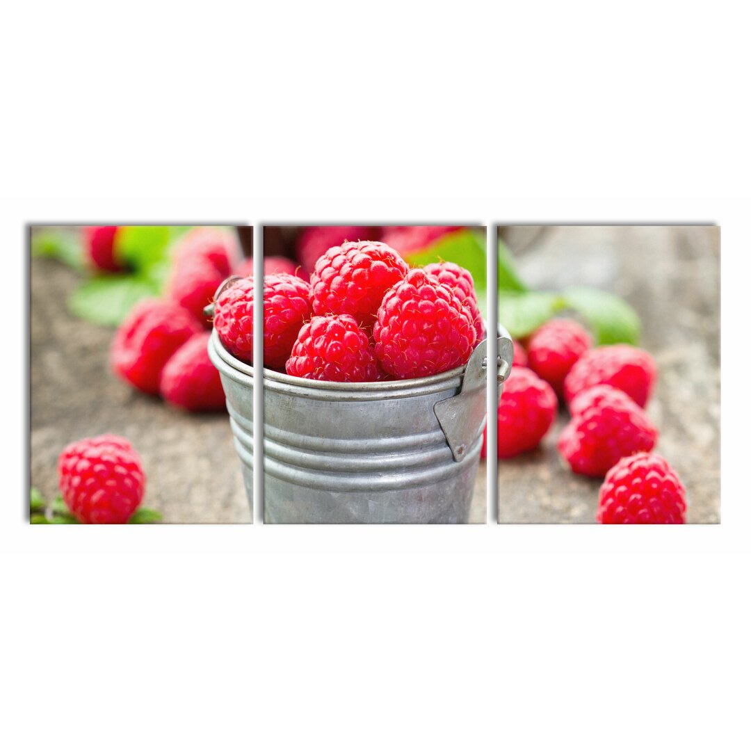 3-tlg. Leinwandbilder-Set Bucket of Fresh Raspberries