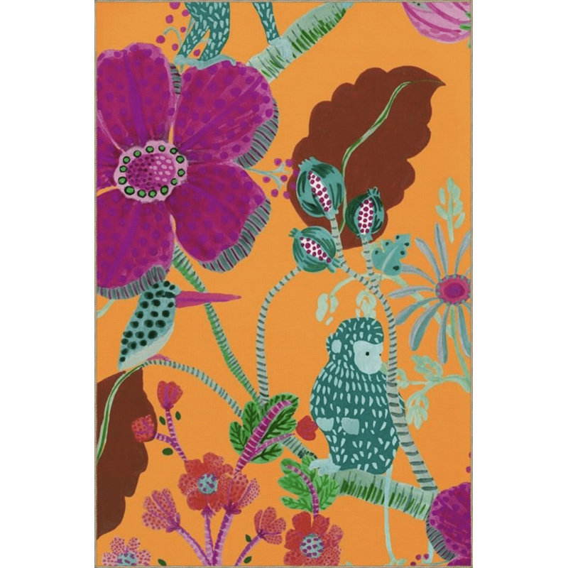 Tapis lavable décoratif à motif floral orange et orange, Sous-tapis rectangulaire de 3 pi 3 po x 4 pi 11 po