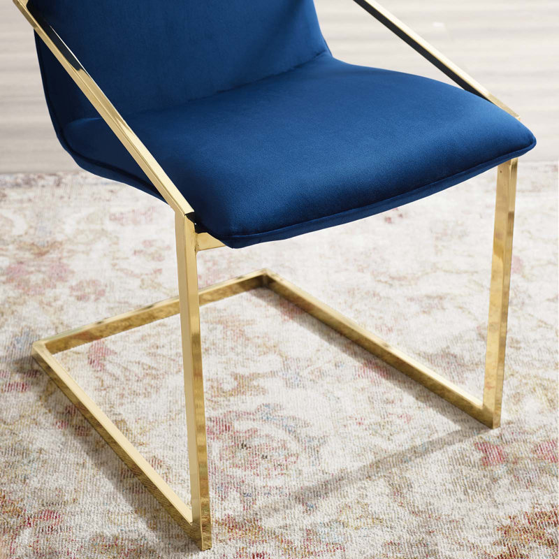 Modway Pitch Performance Velvet Dining Armchair, Velvet Navy, Gold