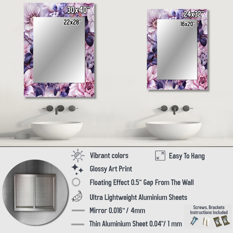 Heddwyn - Floral Decorative Mirror On Metal, 40 po x 30 po