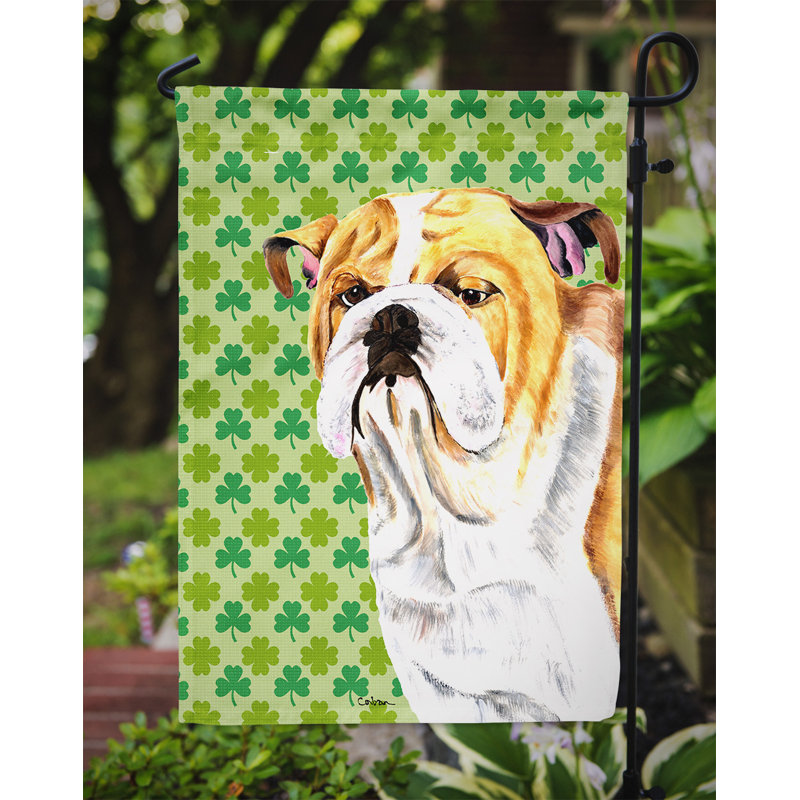 Drapeau de jardin à 2 côtés st. patrick day trèfle, Bulldog (beige et blanc)