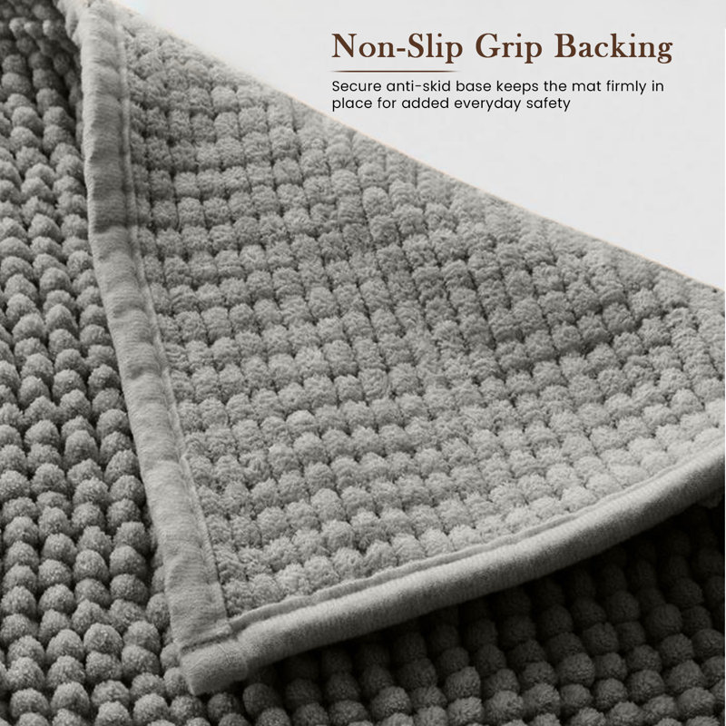 Soft Chenille Microfiber Non-Slip Bath Mat | Ultra Absorbent Machine Washable Bathroom Rug for Shower, Bath & Ensuite