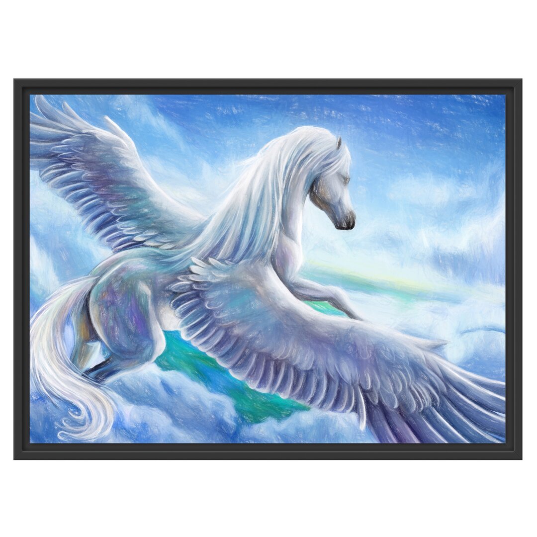 Gerahmtes Wandbild Pegasus fliegt über den Wolken